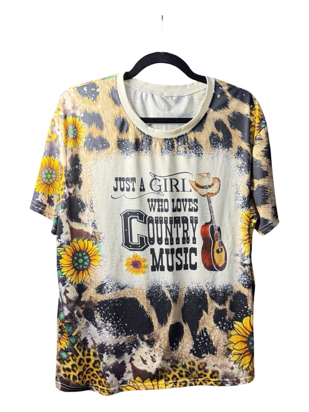 Country Music Sunflower Leopard Print Graphic T-Shirt 2XL